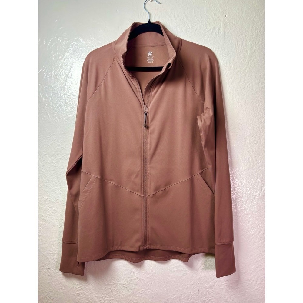 Gaiam‎ Womens XL Taupe Long Sleeve Zip Up Jacket Athleisure Yoga Workout Luxury